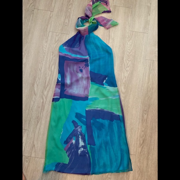 MaxMara Italy 100% silk watercolor dress 10 - Picture 1 of 8